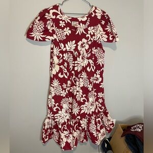 Evergreen Island Red Aloha Floral Hawaiian Pineapple MuuMuu Sleeve Dress Size XL